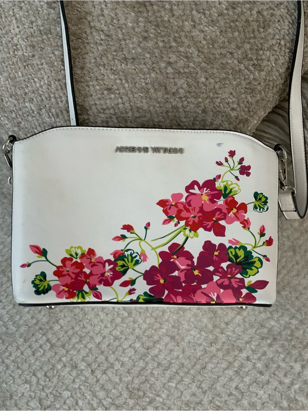 Adrienne Vittadini White Floral Print Crossbody Bag